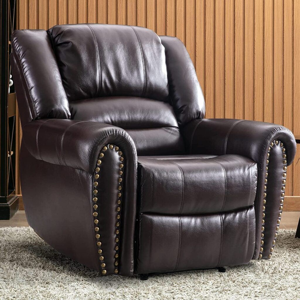 Reclining leather chairs - CANMOV Leather Recliner Chair, Classic and Traditional Manual Recliner Chair with Comfortable Arms and Back Single Sofa for Living Room