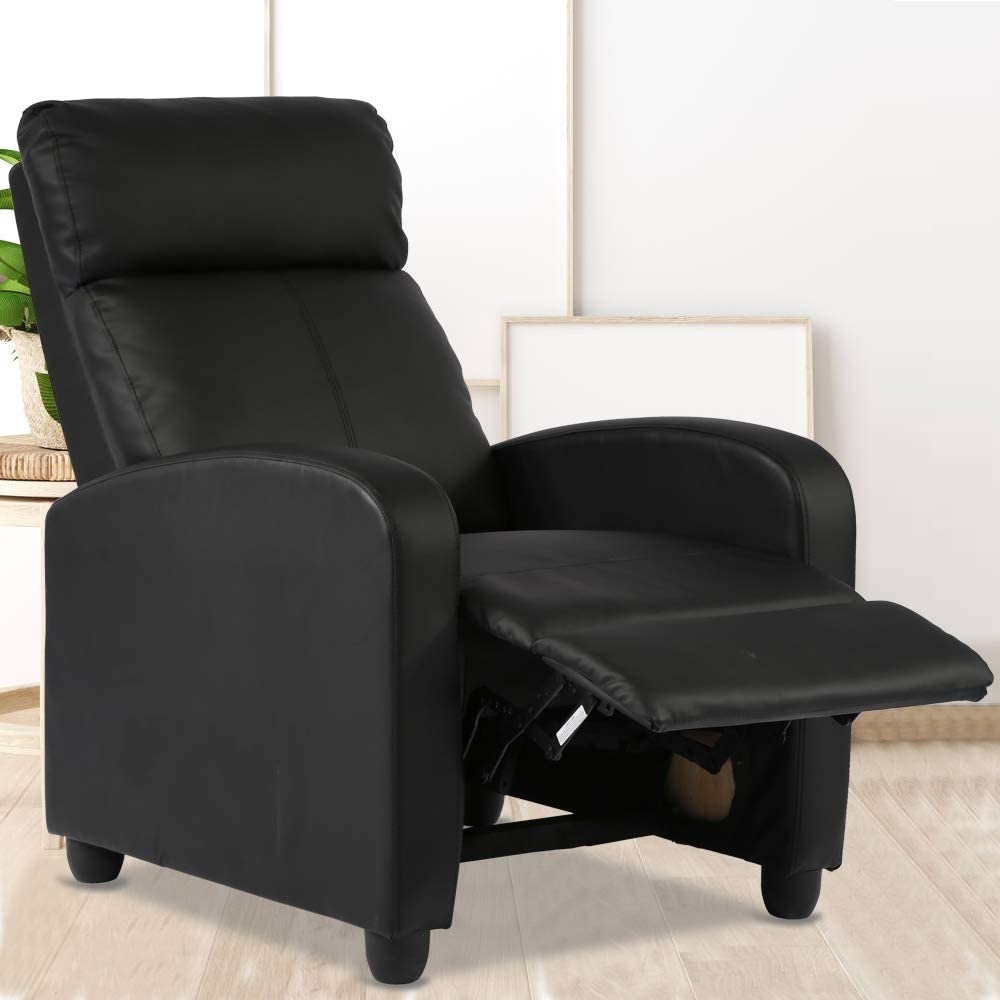 Recliner Chair for Living Room Padded Wide Seat Sofa PU Leather Reclining Chair with Footrest & Backrest