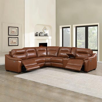Reclining Sectional Sofas for Small Spaces - Sun Dance 6-piece Leather Power Reclining Sectional