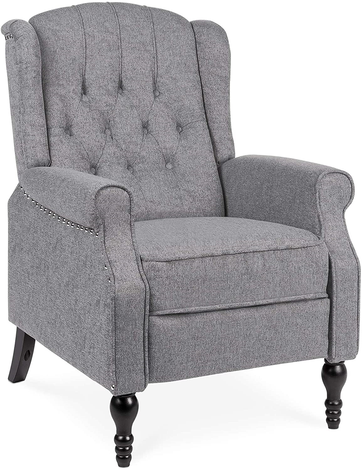 Best Choice Products Tufted Upholstered Wingback Push Back Recliner Armchair for Living Room