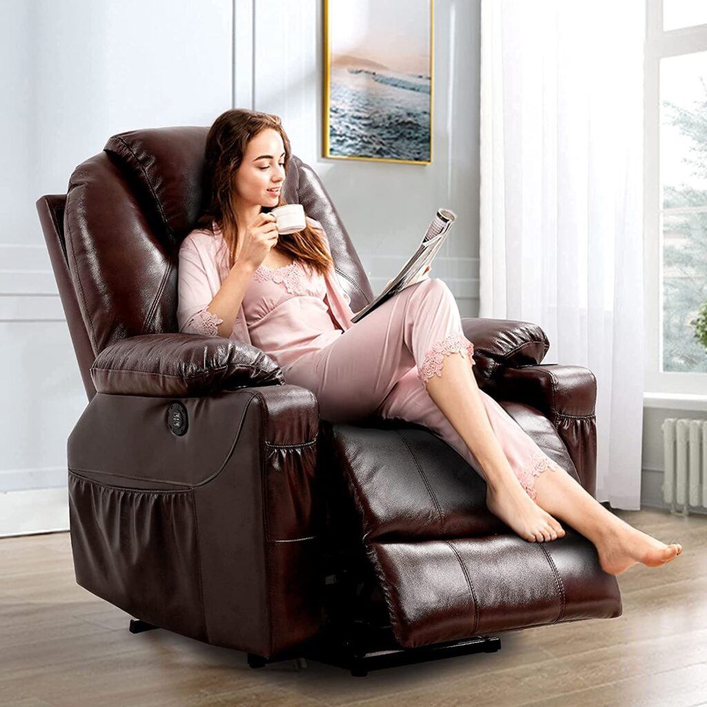 Best recliners for tall people - EASELAND Genuine Leather Power Lift Chair Recliner with Heated and Massage for Elderly, Big and Tall People