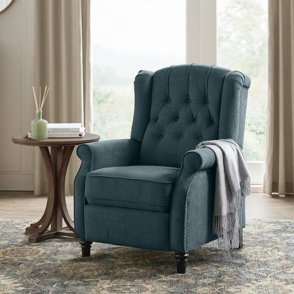 YANXUAN Pushback Recliner Chair, Tufted Armchair with Padded Seat, Backrest, Nailhead Trim, Dark Teal