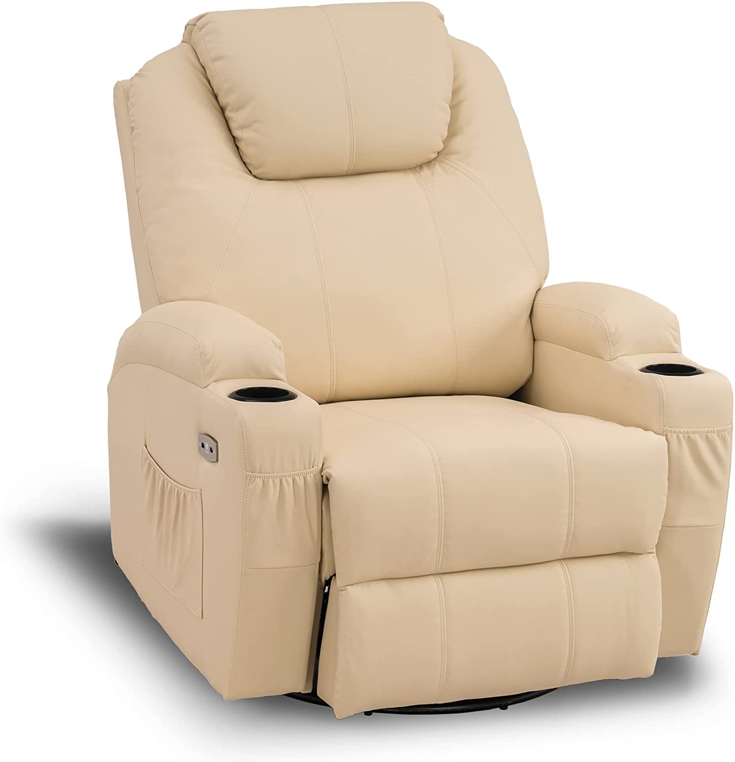 Mcombo Manual Swivel Glider Rocker Recliner Chair with Massage and Heat
