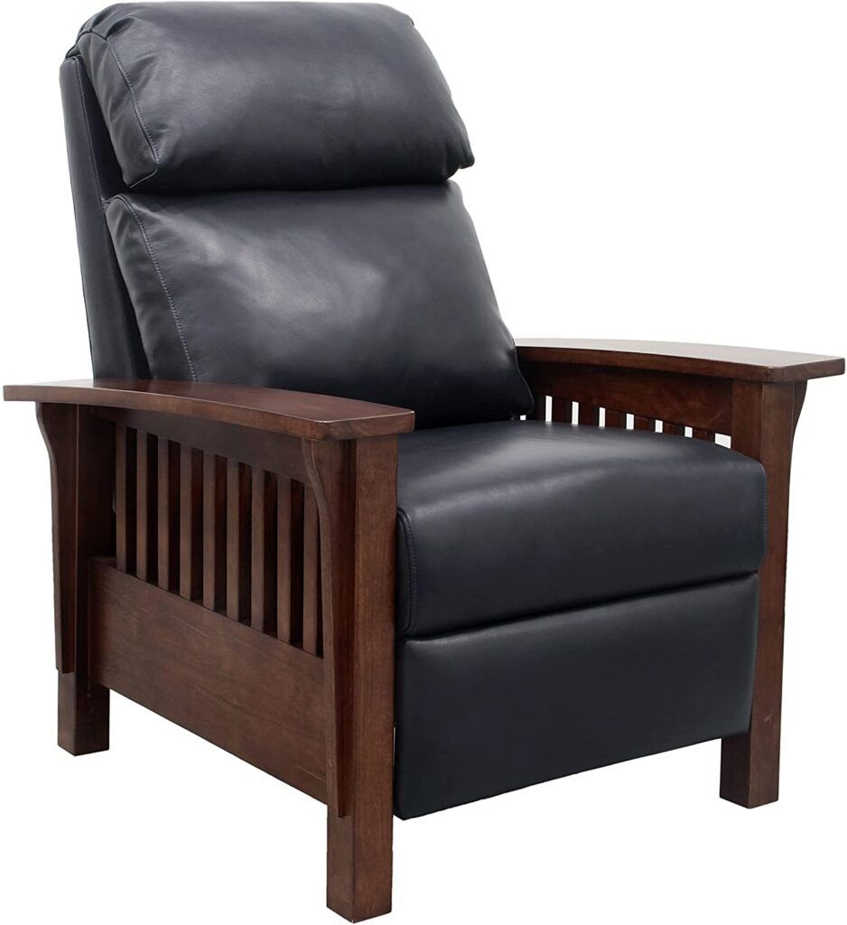 Barcaloungers Recliners Leather - BarcaLounger Mission Manual Push Back Leather Recliner Chair Shoreham Blue