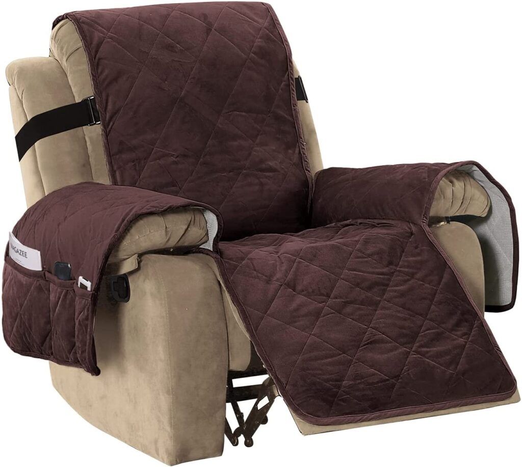 Best Recliner Chair Covers - Thick Velvet Quilted Recliner Covers for Recliner Chair Covers Reclining Chair Slipcover Recliner Couch Cover with Non Slip Backing and Wider Elastic Strap