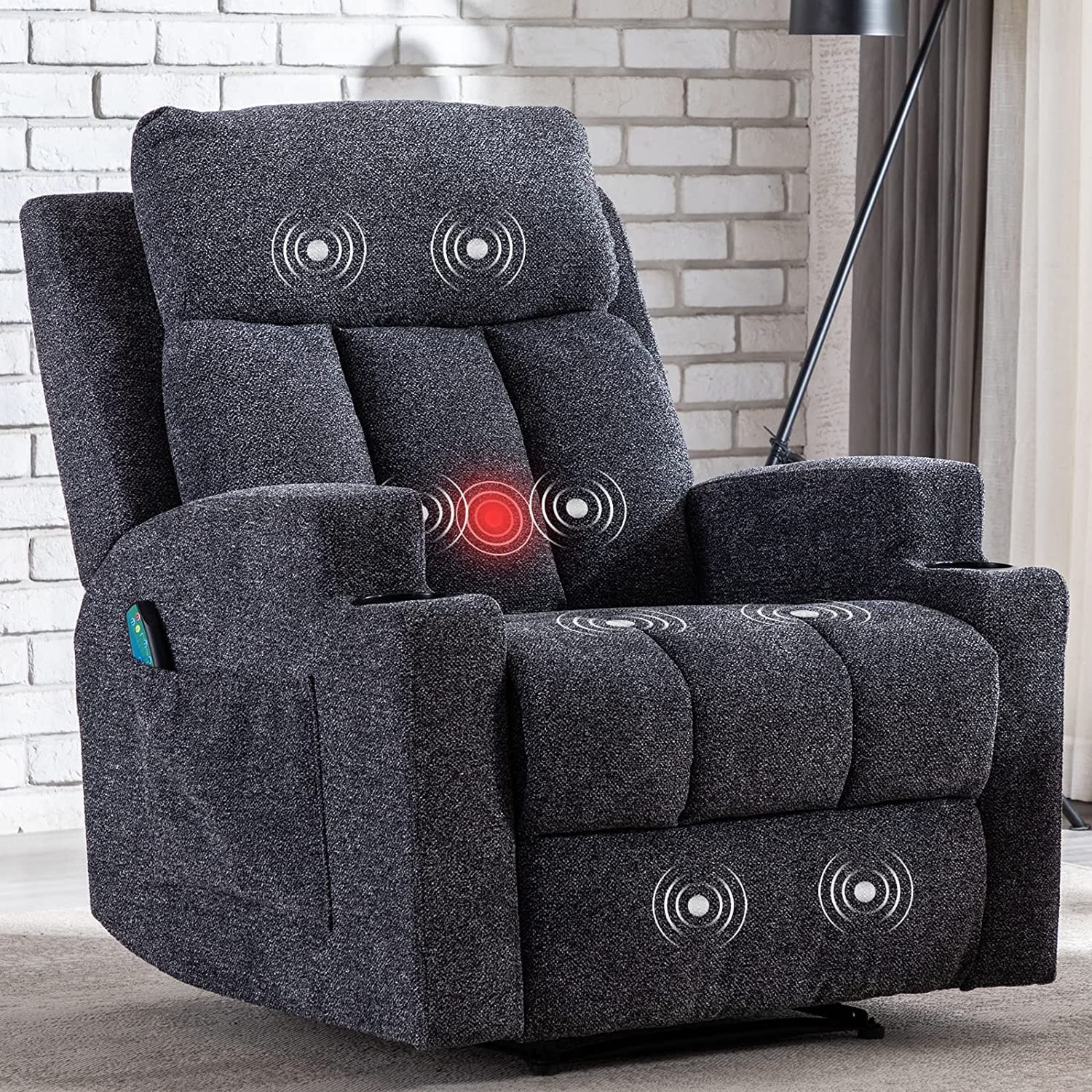 ANJ Massage Recliner Chairs with Cup Holders Breathable Fabric Manual Recliner