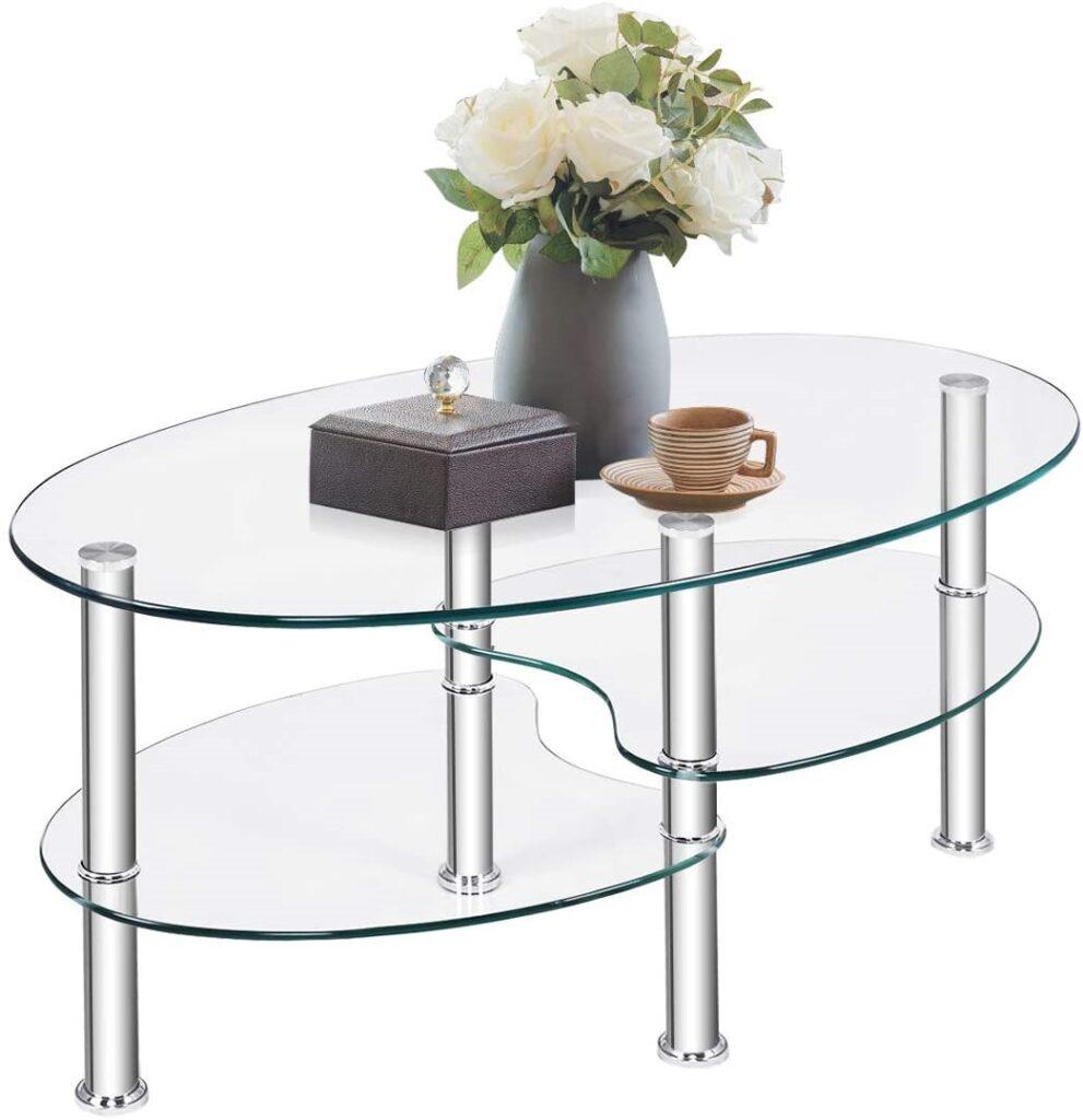 Best Coffee Tables for Small Living Rooms - Tangkula Glass Coffee Table