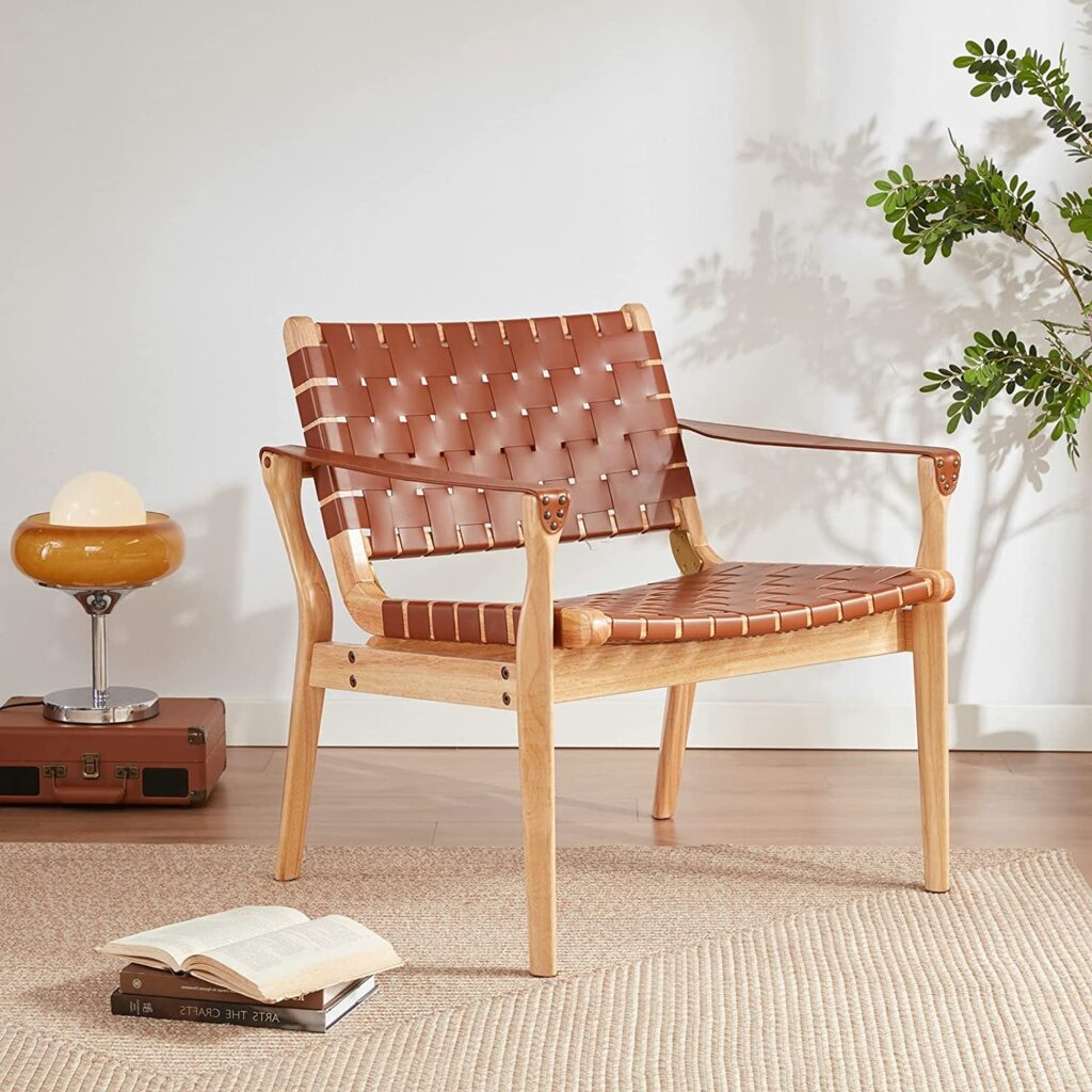 Types of Living Room Chairs - Soohow Scandinavian Cognac Woven Leather Chair