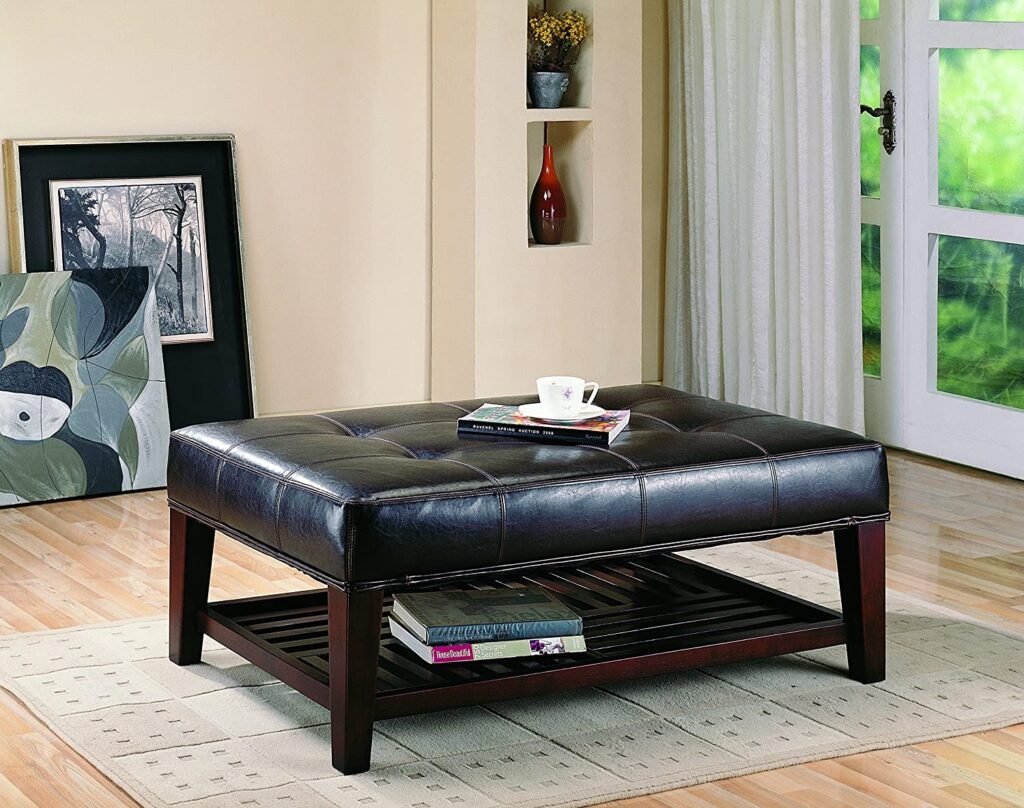 Leather Cocktail Ottomans - COASTER Faux Leather Tufted Ottoman 