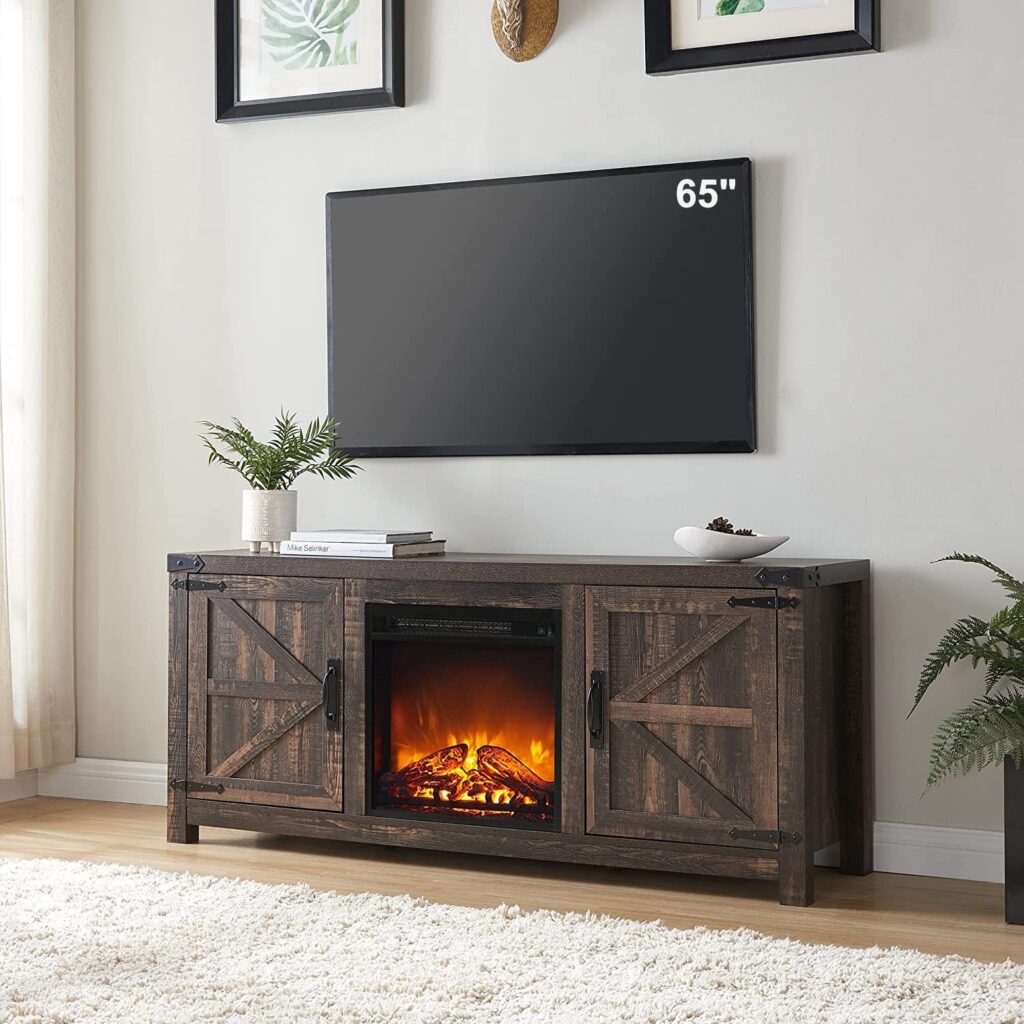 TV Room Decorating Ideas - T4TREAM Fireplace TV Stand for 65 Inch TV, Farmhouse Barn Door Media Console