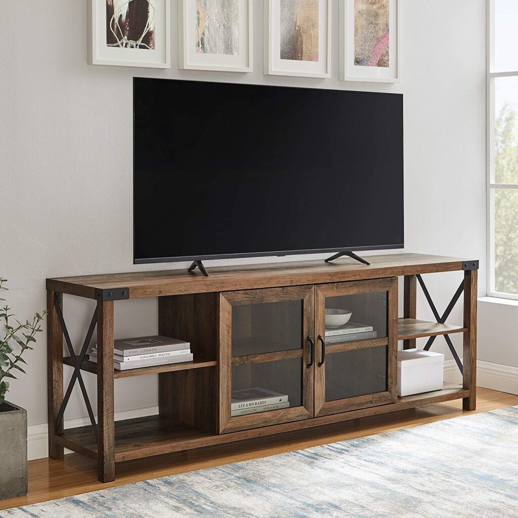 TV Room Decorating Ideas - Walker Edison Rustic Modern Farmhouse Metal and Wood TV Stand