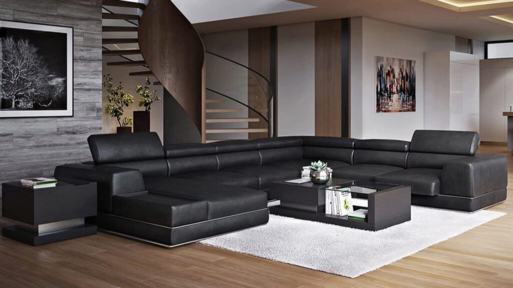 Best Reclining Sectionals - Wynn Black Leather Sectional Sofa with Adjustable Headrests