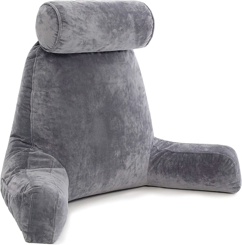 The Best Pillow for Sitting up in Bed - Husband Pillow XXL Dark Grey Backrest with Arms