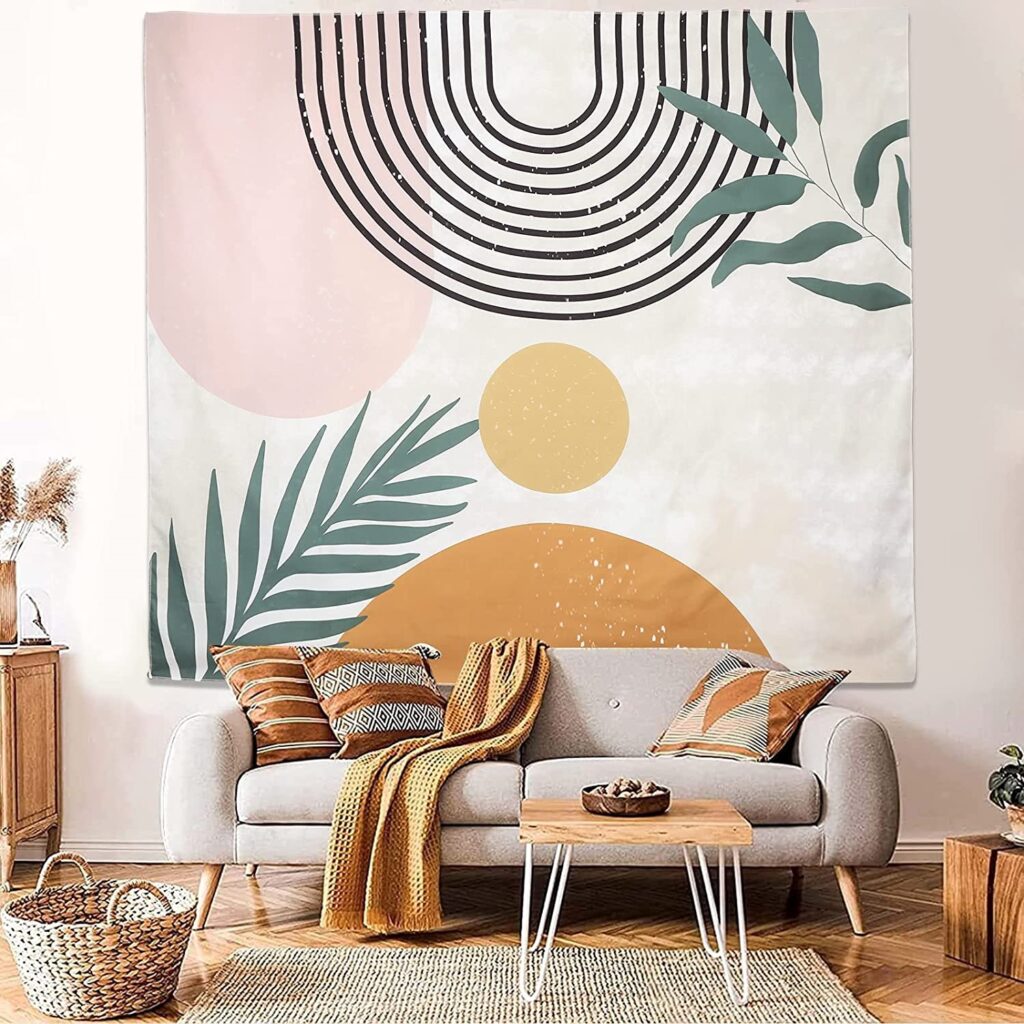 Home Interior Wall Decorations - ZYLLGLOW Mid Century Abstract Boho Leaves Modern Minimalistic Home Decor Trippy Wall Tapestry