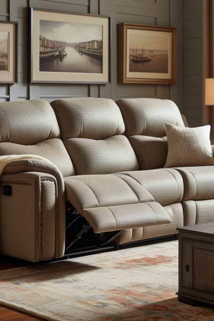 Matteus fabric power reclining sofa with a drop down table Pinterest Image