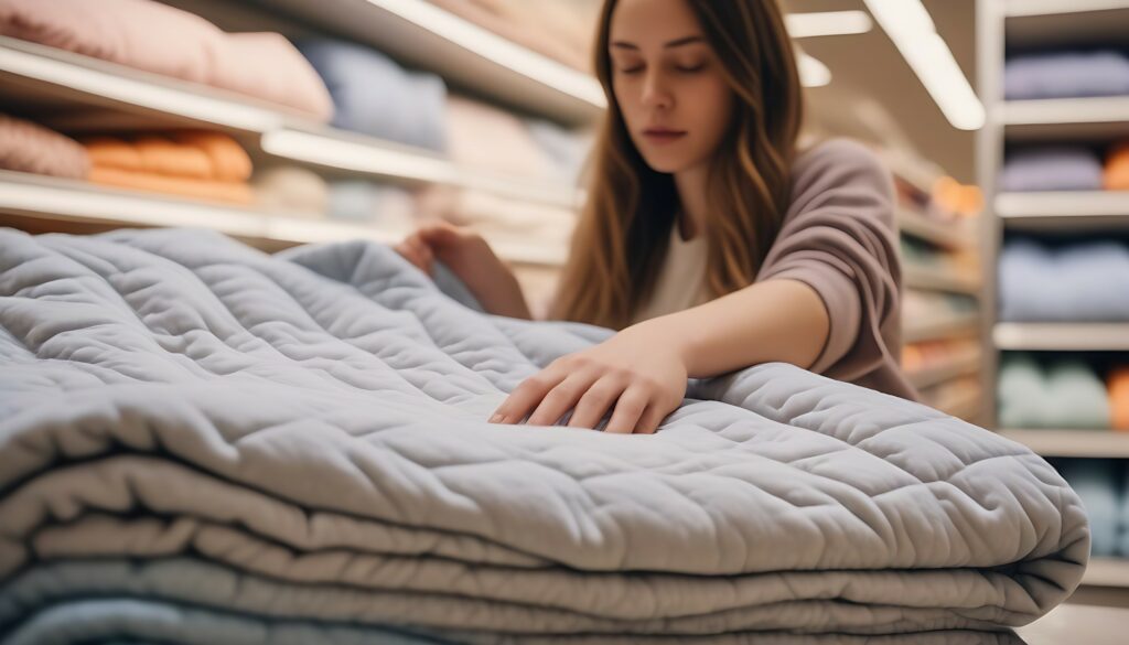 Person shopping for a weighted blanket