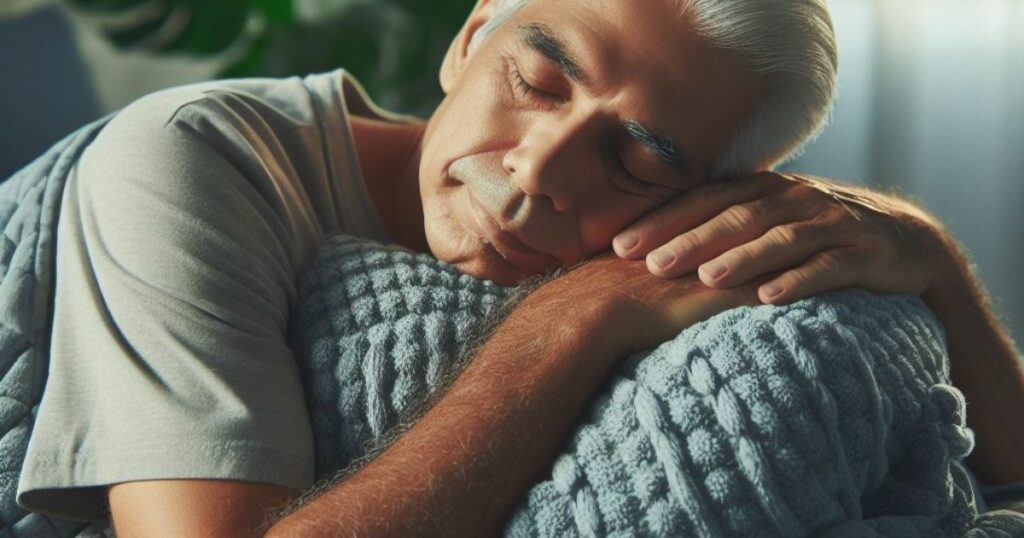 Senior Citizen Using a Weighted Blanket