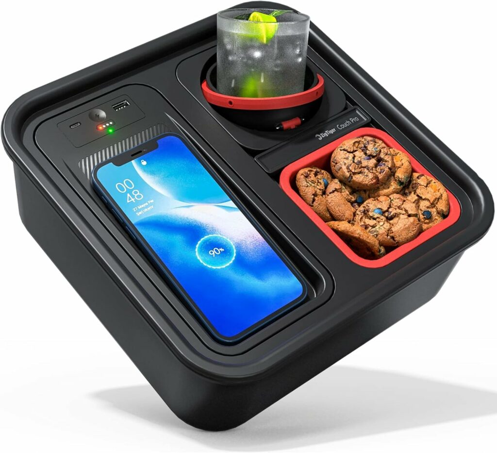 Zigtiger Cup Holder Tray with Wireless Power Bank, Sofa Caddy