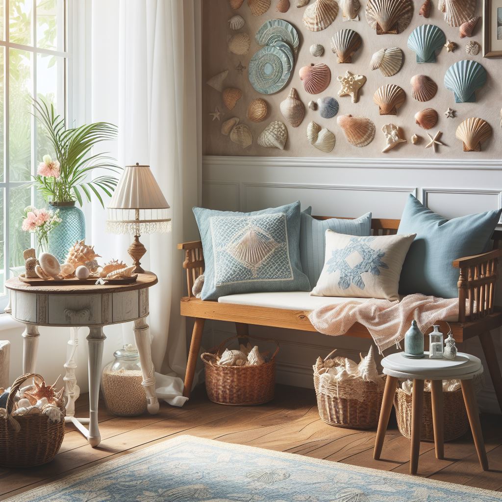 Beachy room with seashell collections