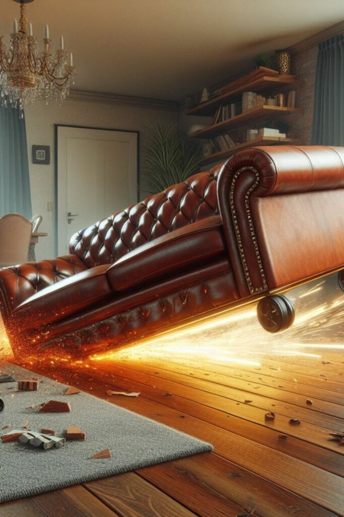 Couch Sliding on Hardwood Floor Pinterest Image